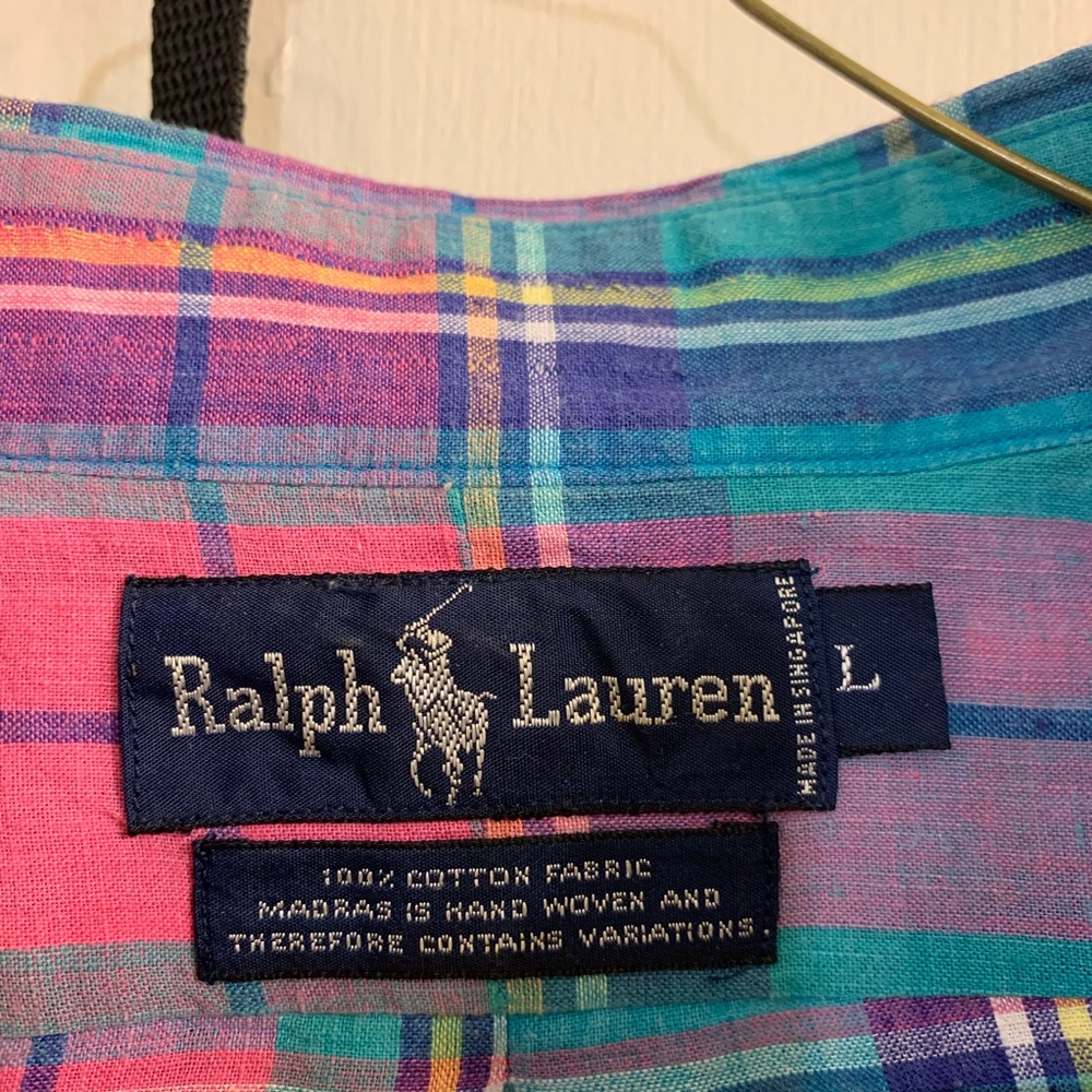 Ralph Lauren bright blue and pink button up shirt